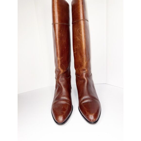 Vtg Charles David Tall Leather Riding Boots Brown Low Heel Equestrian Womens 9 - Picture 2 of 15